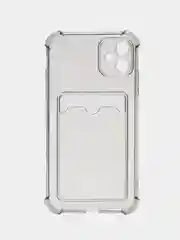 Черный чехол iPhone 15/14/13/12/11/Pro/Max/Plus/Mini/XR/Xs/6/8/7SE с карманом для карт прозрачный