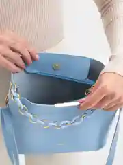 Голубой сумка женская через плечо SAYME с цепью, брелок на сумку, для ключей