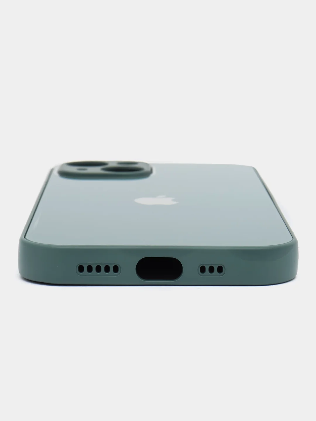 Тёмно-зелёный силиконовый чехол на iPhone 14, 14 Plus, 14 Pro, 14 Pro Max, со стеклянной панелью