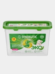Капсулы для стирки SYNERGETIC COLOR, для цветного белья, 12 штук