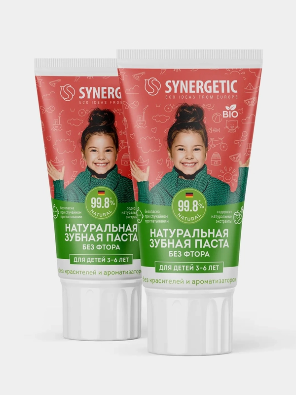 Детская зубная паста SYNERGETIC, для детей от 3 до 6 лет, 50 г ,2 шт