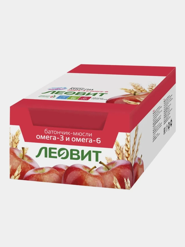 Батончик-мюсли с яблоком и семенем льна ЛЕОВИТ,упаковка 26 шт по 30 г
