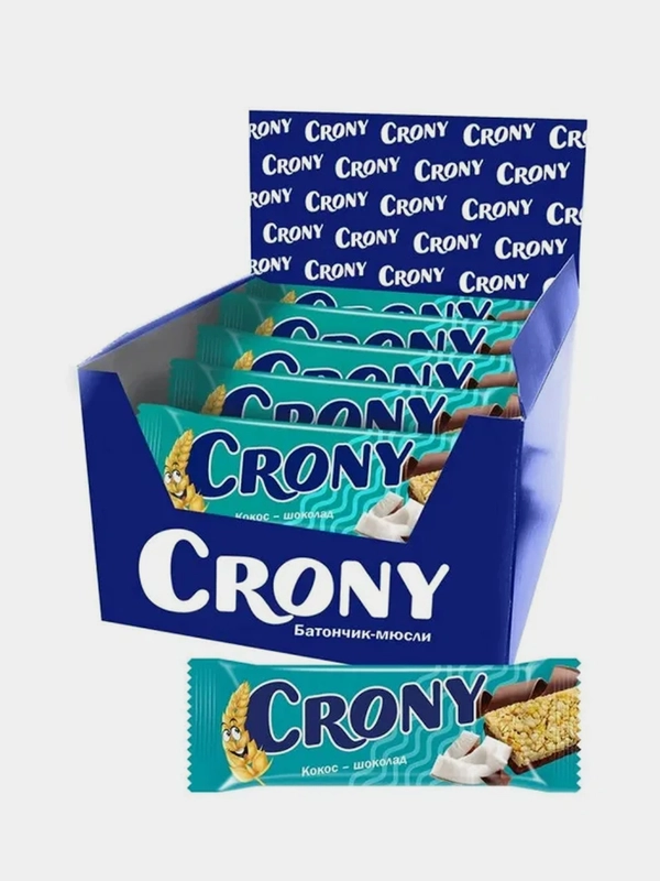 Батончик-мюсли Кокос и шоколад, CRONY от Леовит, Упаковка 12 штук по 50 г