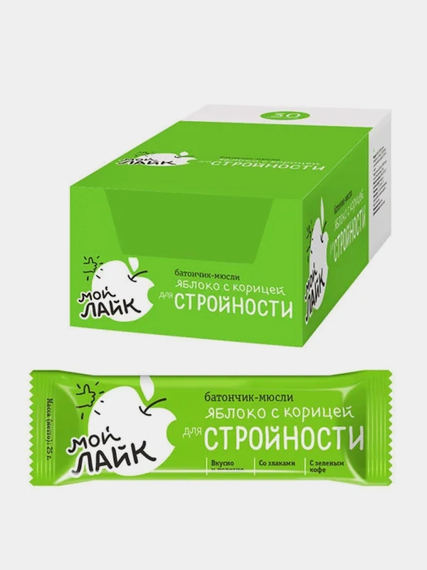 Батончик Яблоко с корицей для стройности, "Мой лайк" от Леовит, Упаковка 30шт по 25 г