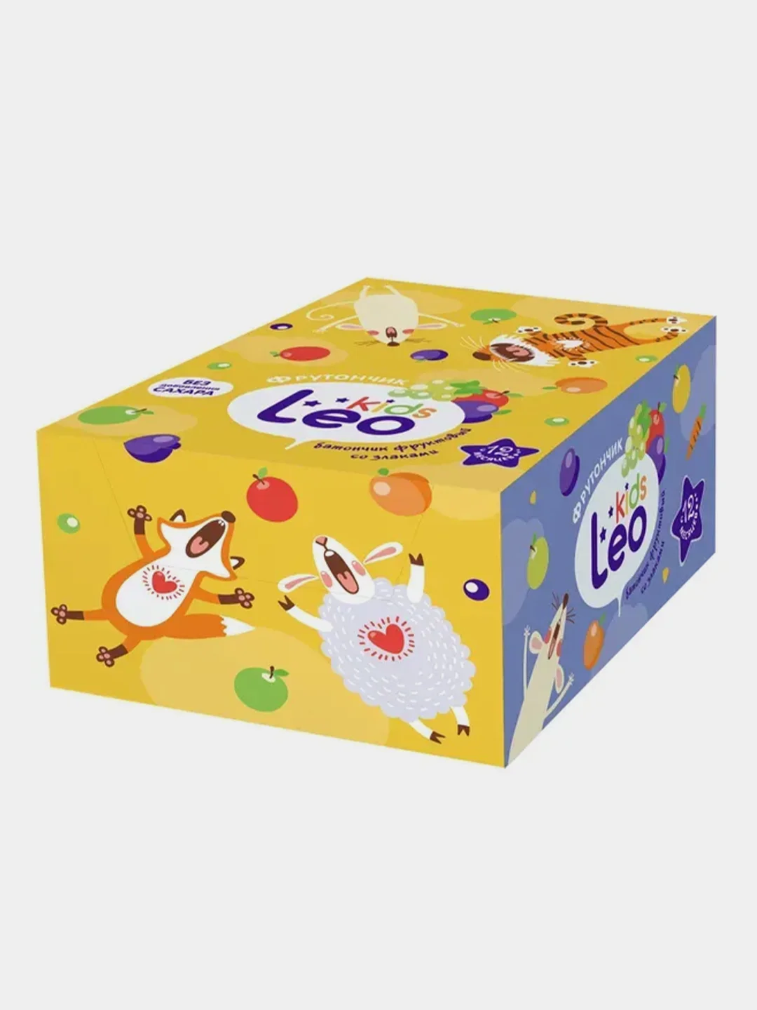 Батончик фруктовый со злаками яблоко, абрикос, виноград Leo Kids, упаковка 24 шт по 20 г
