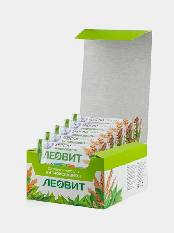Батончик-мюсли с фенхелем и зеленым чаем ЛЕОВИТ,упаковка 26 шт по 30 г