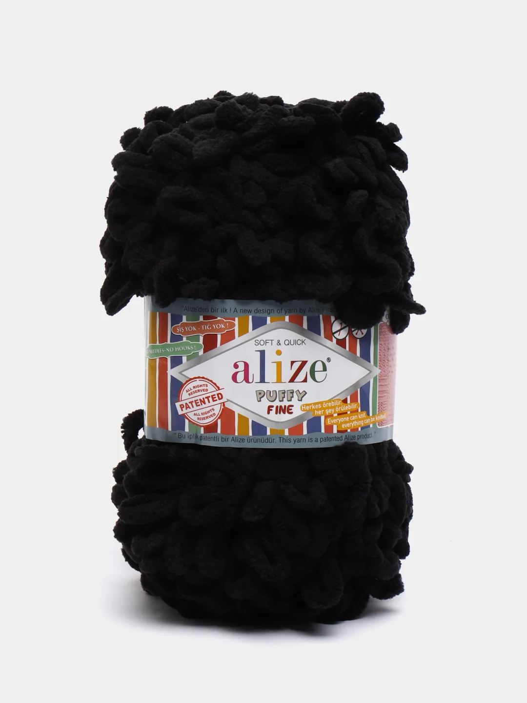 Черный пряжа Puffy Fine Alize 14 м, 100 гр
