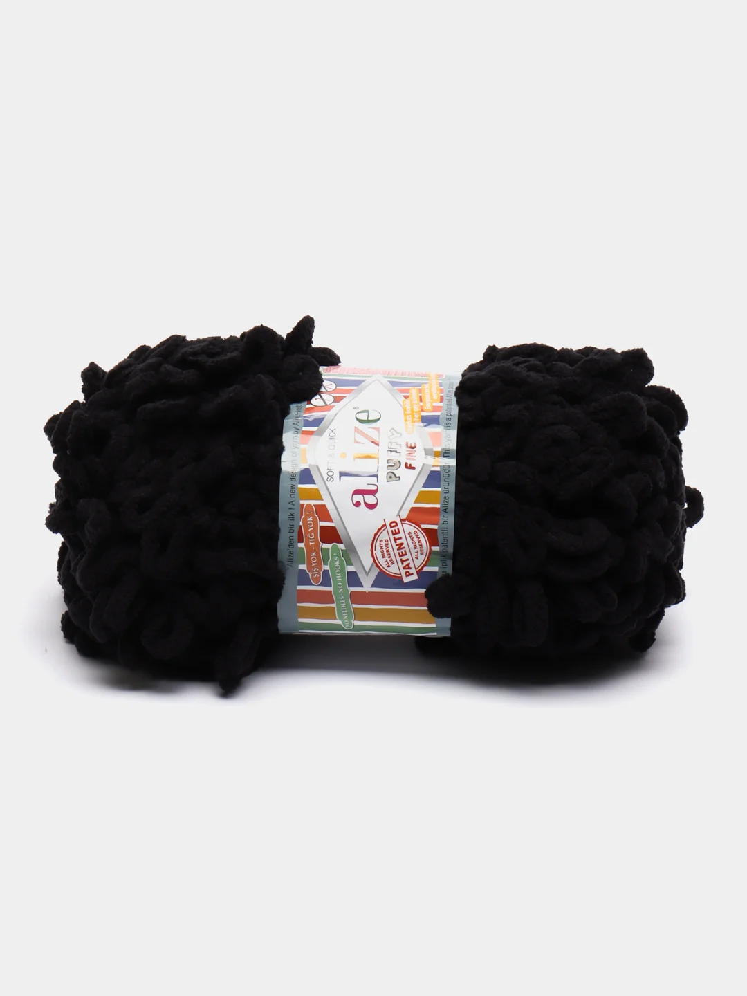Черный пряжа Puffy Fine Alize 14 м, 100 гр