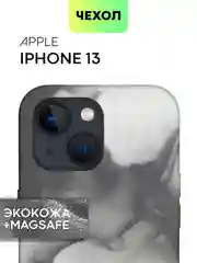 Фиолетовый чехол MagSafe для iPhone 13 кожаный BROSCORP с бортиком защитой камер микрофиброй, экокожа