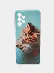 Светло-коричневый чехол силиконовый на Samsung Galaxy A23 / Самсунг А23 прозрачный с рисунком, защита камеры