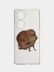 Бежевый силиконовый чехол на Honor 70 / Хонор 70 прозрачный, с рисунком, защита камеры