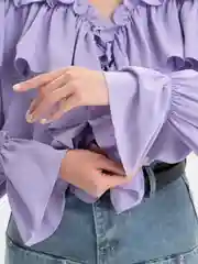 Лавандовый рубашка женская, с рюшами
