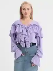 Лавандовый рубашка женская, с рюшами