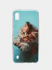 Светло-коричневый силиконовый чехол на Samsung Galaxy A10 / Самсунг А10 прозрачный с рисунком, защита камеры