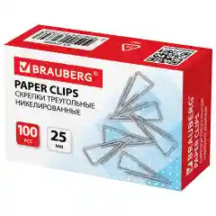 Скрепки канцелярские, никелированные, треугольные