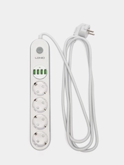 Сетевой фильтр удлинитель Ldnio SE4432, 4 розетки, 4 USB, 2 м
