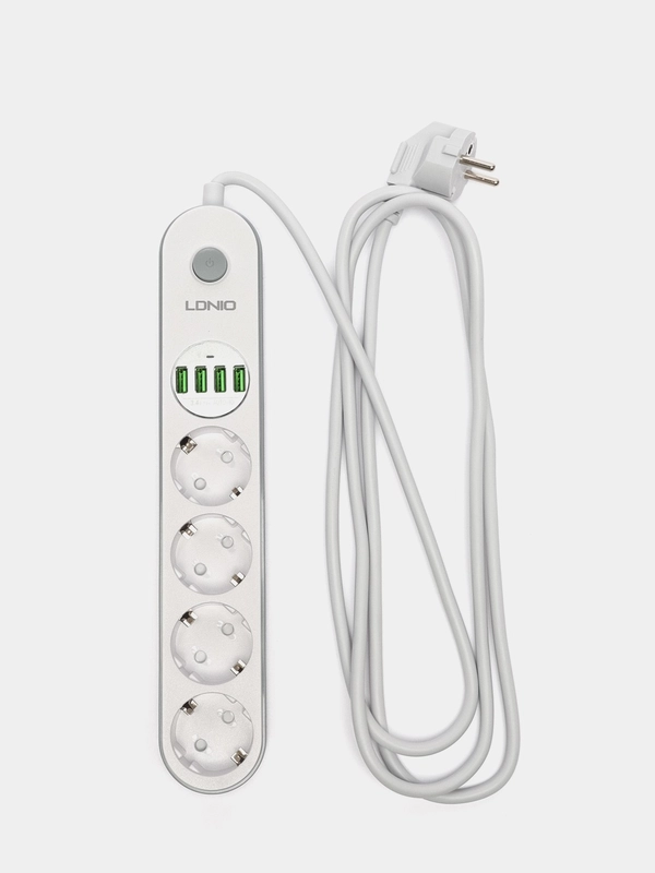 Сетевой фильтр удлинитель Ldnio SE4432, 4 розетки, 4 USB, 2 м