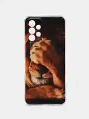 Светло-бежевый чехол силиконовый на Samsung Galaxy A23 / Самсунг А23 прозрачный с рисунком, защита камеры