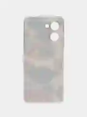 Кремовый силиконовый чехол на Realme C33 / Реалми С33 прозрачный, с рисунком, защита камеры