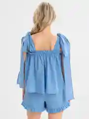 Голубой костюм женский, летний, с шортами