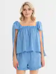 Голубой костюм женский, летний, с шортами