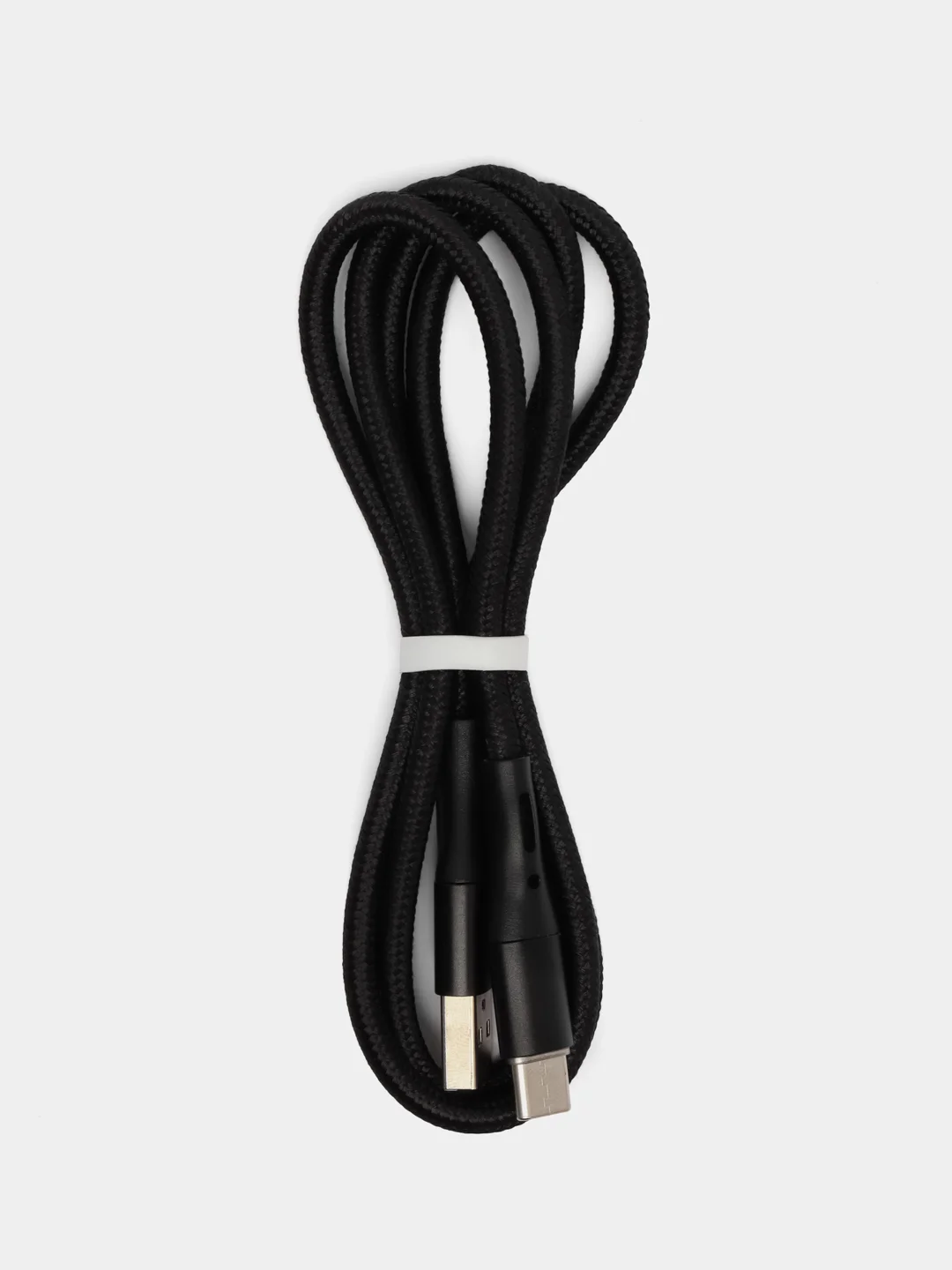 Черный нейлоновый кабель для зарядки Type-C / microUSB с подсветкой коннектора