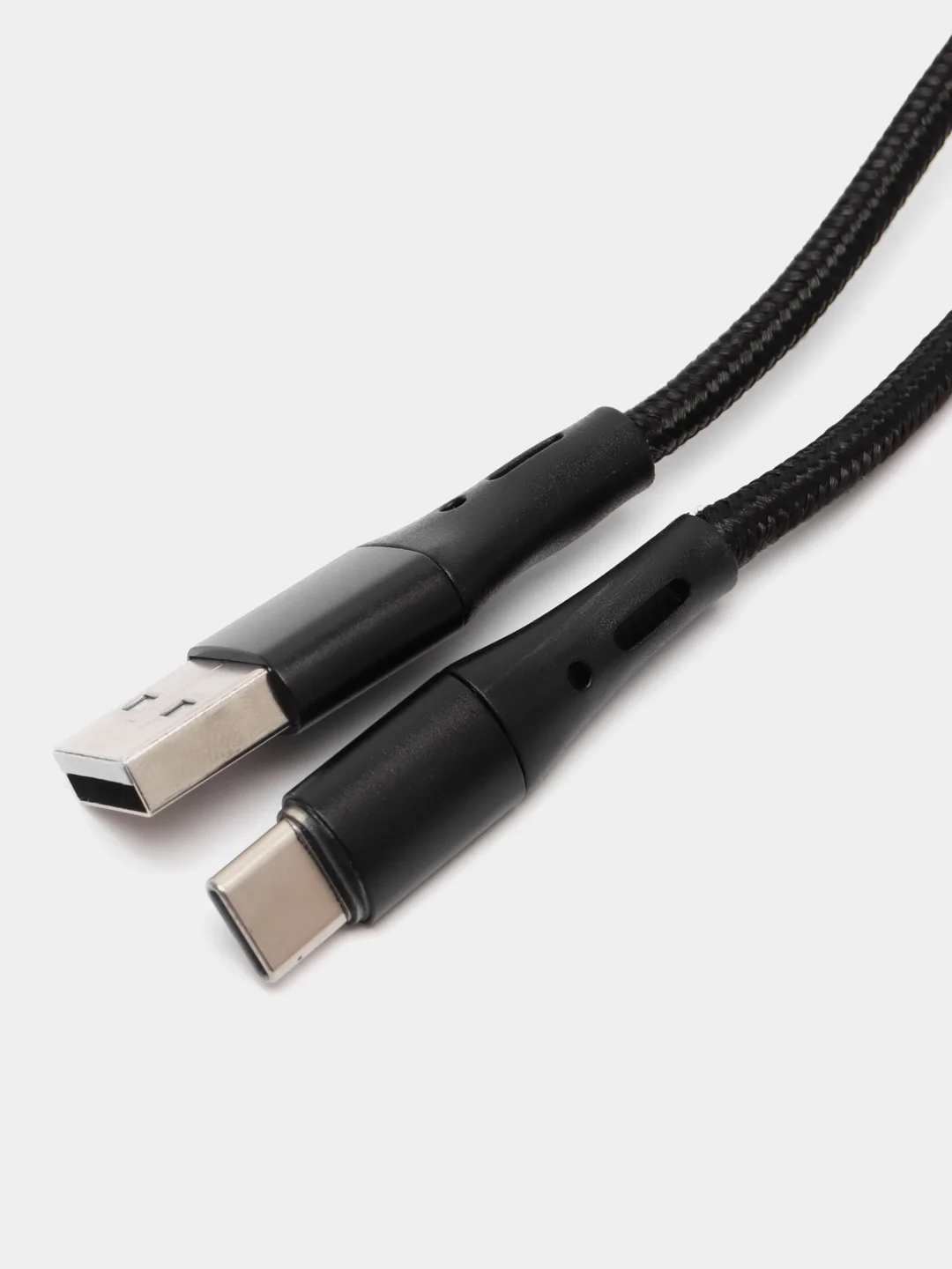 Черный нейлоновый кабель для зарядки Type-C / microUSB с подсветкой коннектора