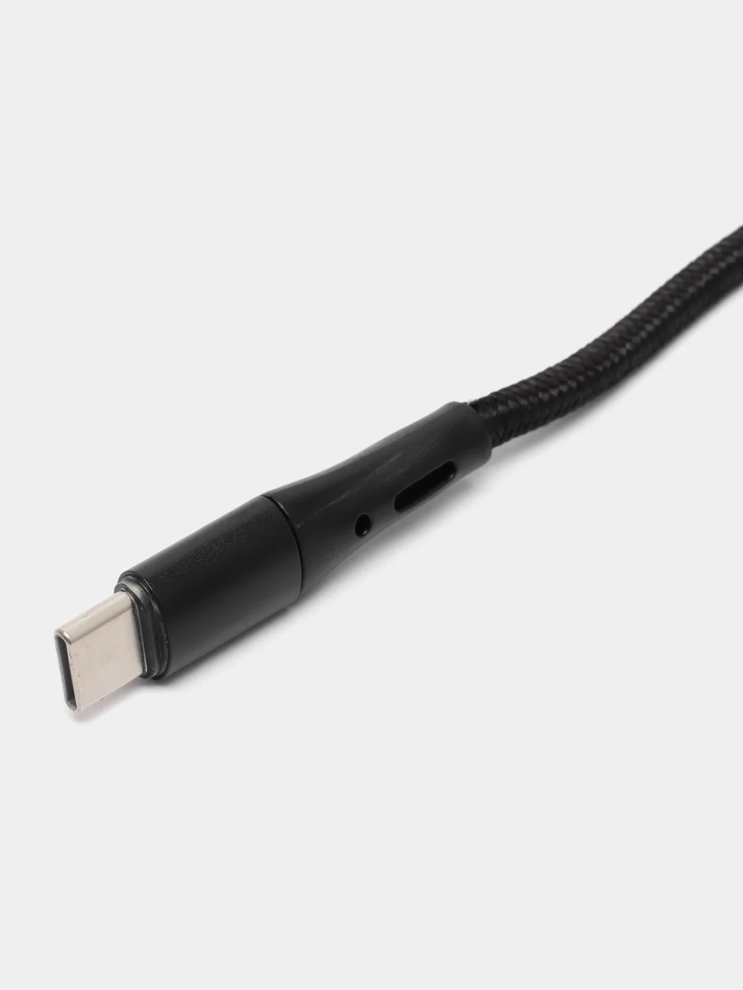 Черный нейлоновый кабель для зарядки Type-C / microUSB с подсветкой коннектора