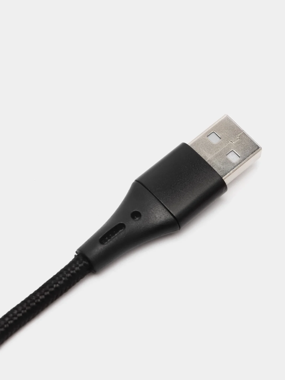 Черный нейлоновый кабель для зарядки Type-C / microUSB с подсветкой коннектора