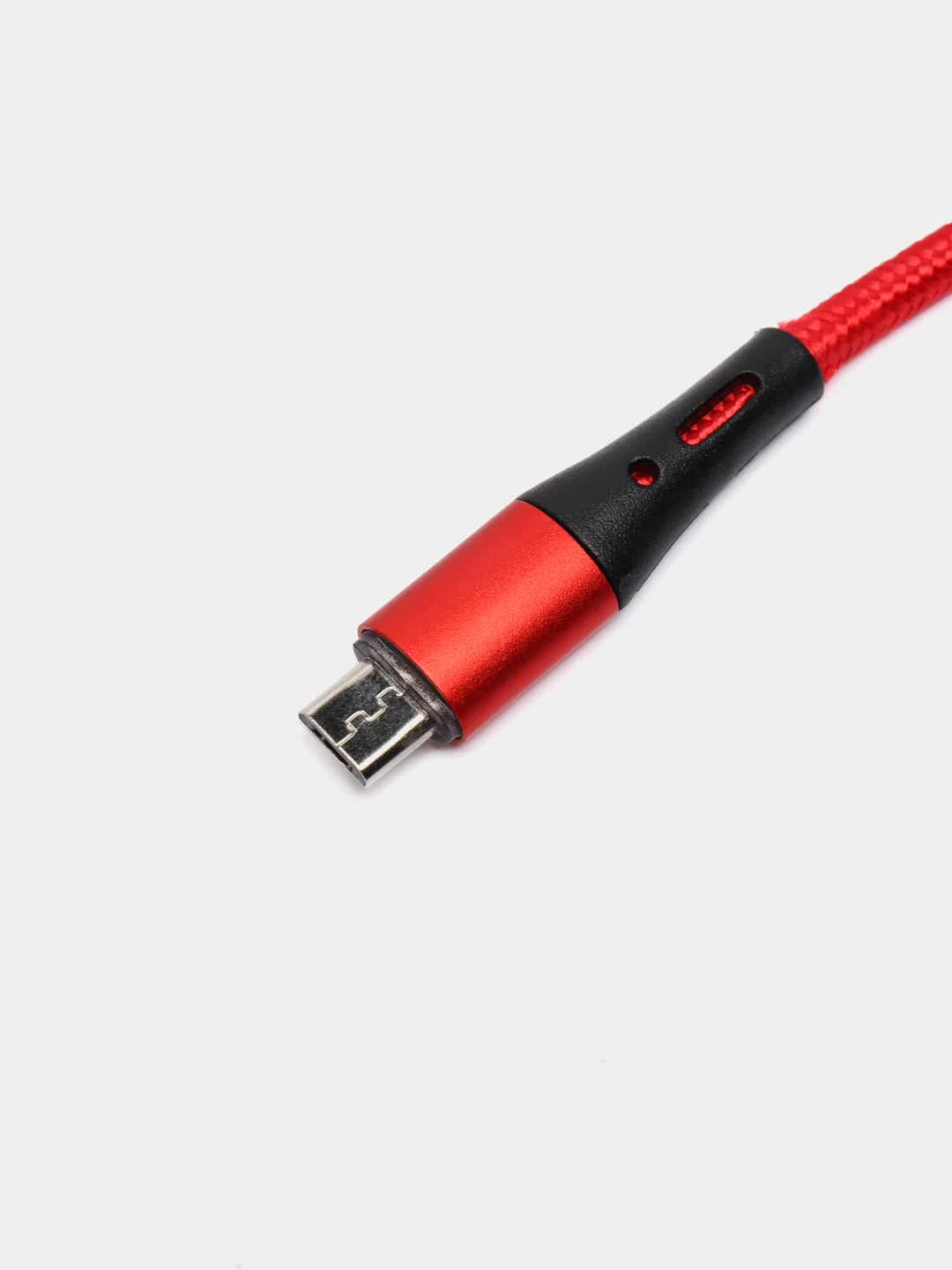 Красный нейлоновый кабель для зарядки Type-C / microUSB с подсветкой коннектора