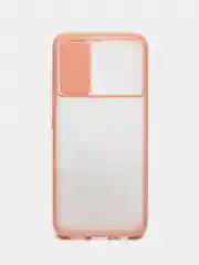 Розовый чехол для Realme C25 (Реалми С25) со шторкой для защиты камеры, прозрачный, матовый