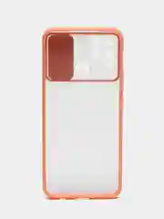 Розовый чехол для Realme C25 (Реалми С25) со шторкой для защиты камеры, прозрачный, матовый