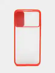 Красный чехол для Realme C25 (Реалми С25) со шторкой для защиты камеры, прозрачный, матовый