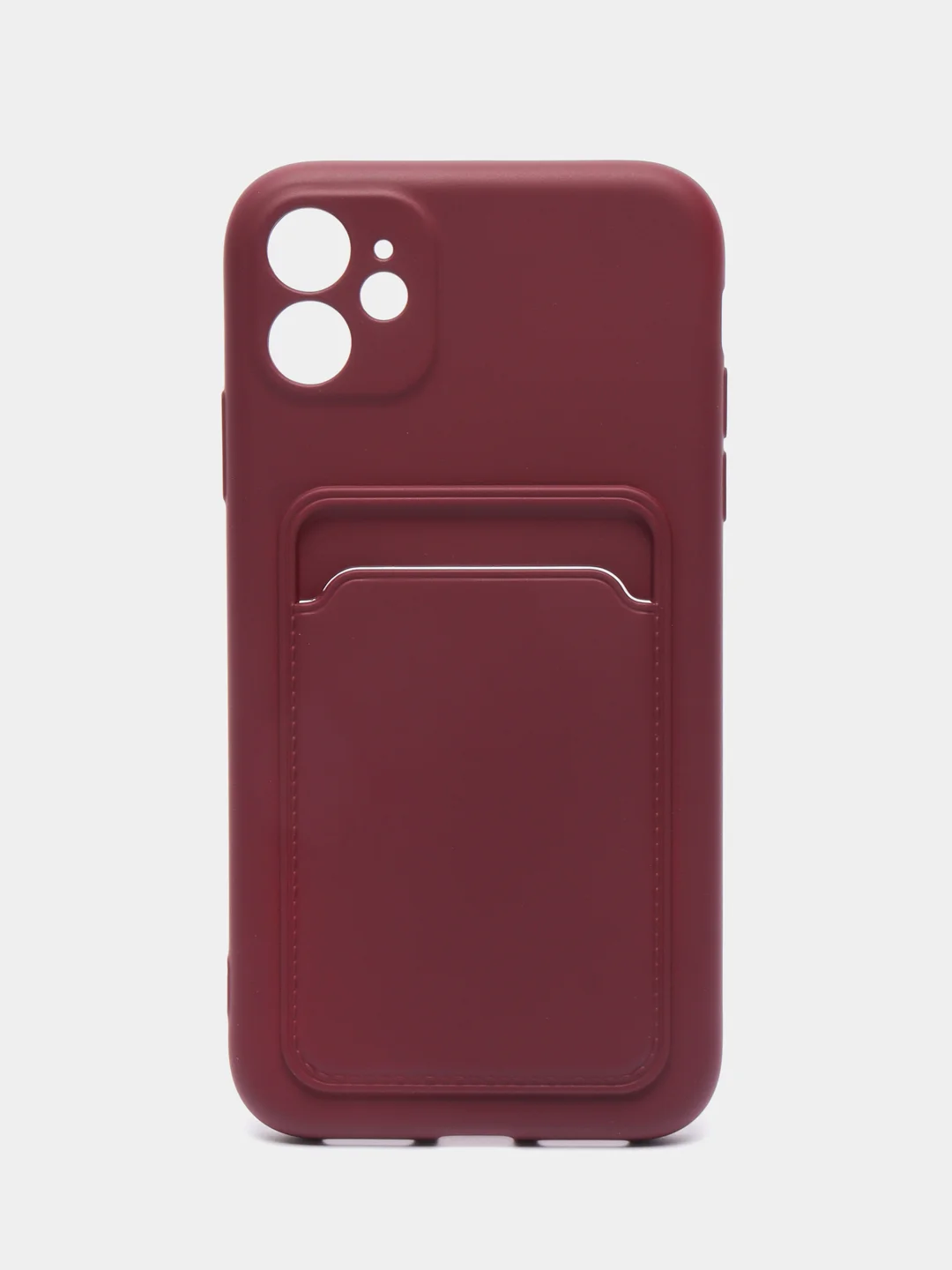 Багровый чехол на iPhone (Айфон) 11, 13, 14, 7 8 Plus X XR XS, 12 Mini Pro Max, с карманом для карт