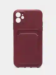 Багровый чехол на iPhone (Айфон) 11, 13, 14, 7 8 Plus X XR XS, 12 Mini Pro Max, с карманом для карт