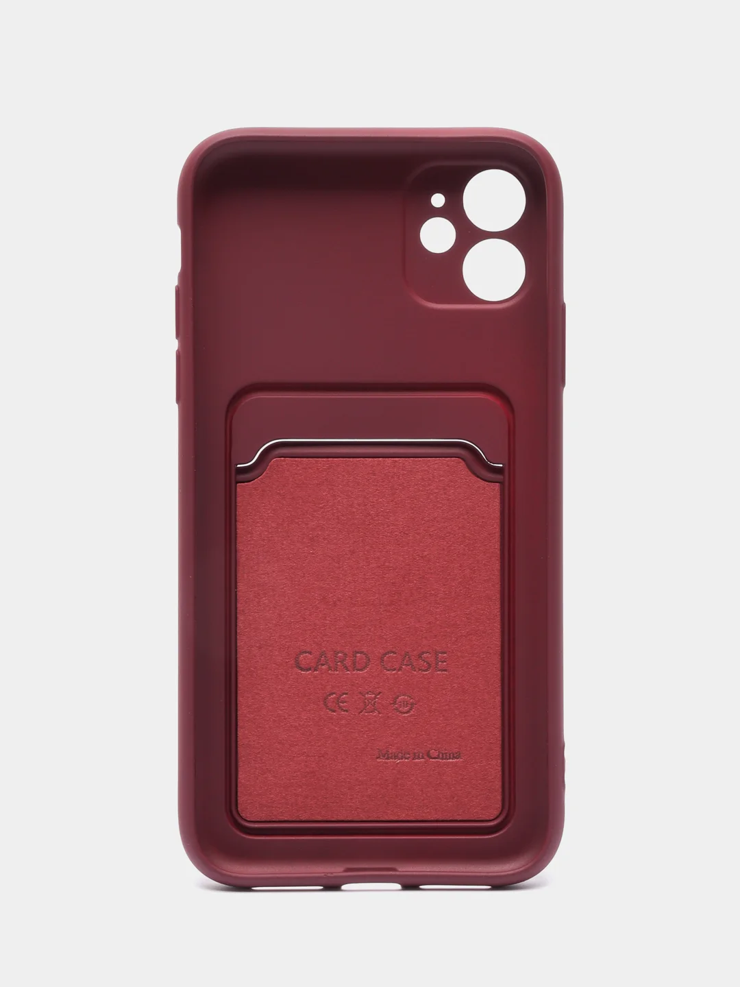 Багровый чехол на iPhone (Айфон) 11, 13, 14, 7 8 Plus X XR XS, 12 Mini Pro Max, с карманом для карт