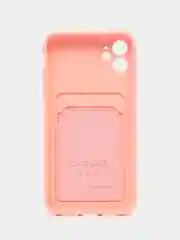 Розовый чехол на iPhone (Айфон) 11, 13, 14, 7 8 Plus X XR XS, 12 Mini Pro Max, с карманом для карт