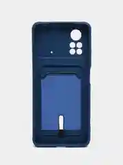 Синий чехол Xiaomi Poco X4 Pro (Сяоми Поко Х4 Про), силиконовый, с карманом для карты