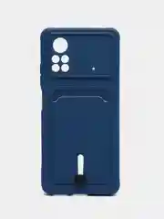 Синий чехол Xiaomi Poco X4 Pro (Сяоми Поко Х4 Про), силиконовый, с карманом для карты