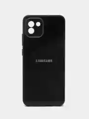 Черный чехол Samsung Galaxy A03 (Самсунг Галакси А03), пластиковый, глянцевый, под стекло
