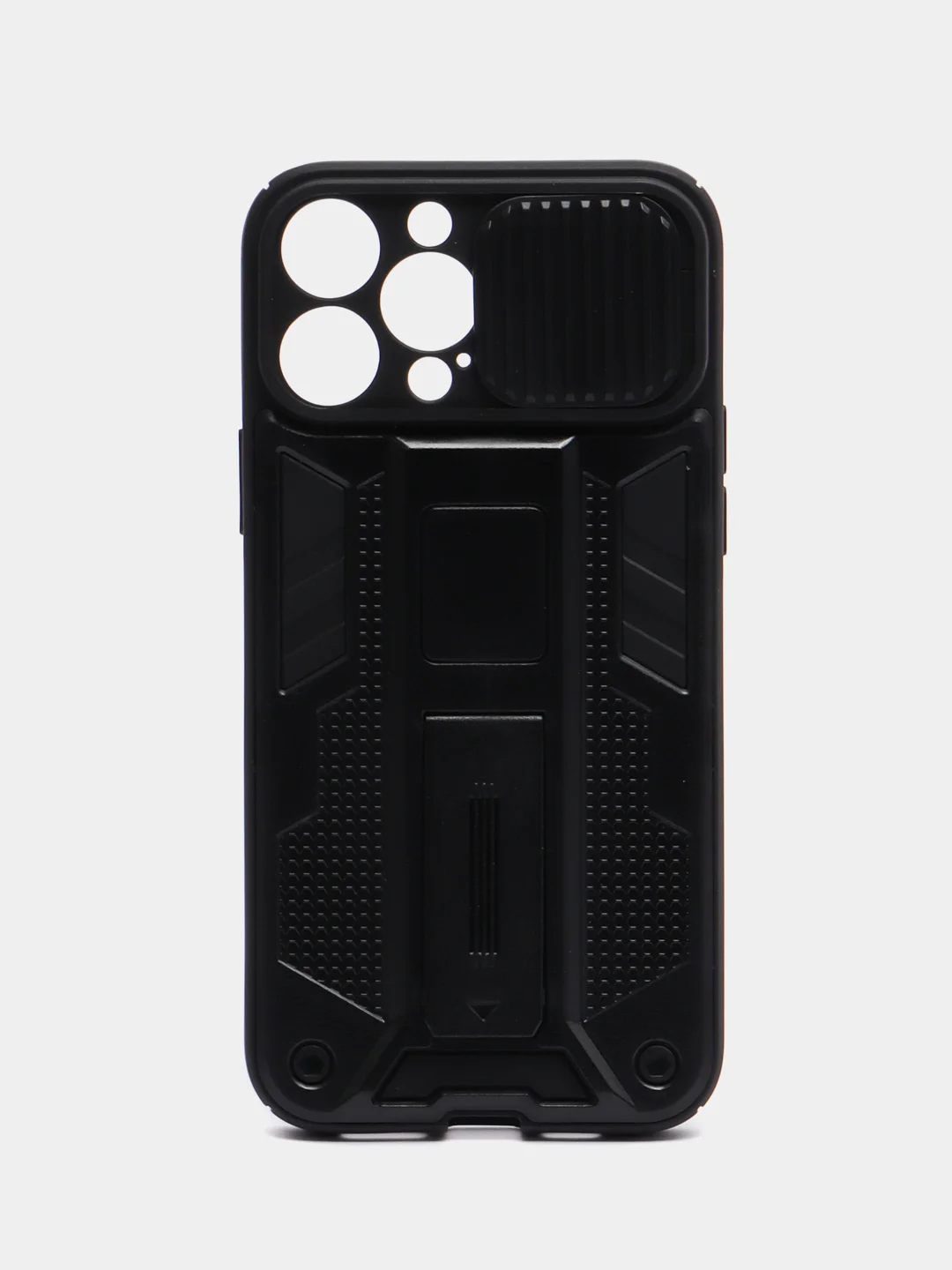 Черный чехол на айфон (iPhone) 11 12 13 / 14 Pro Max Plus силиконовый с подставкой