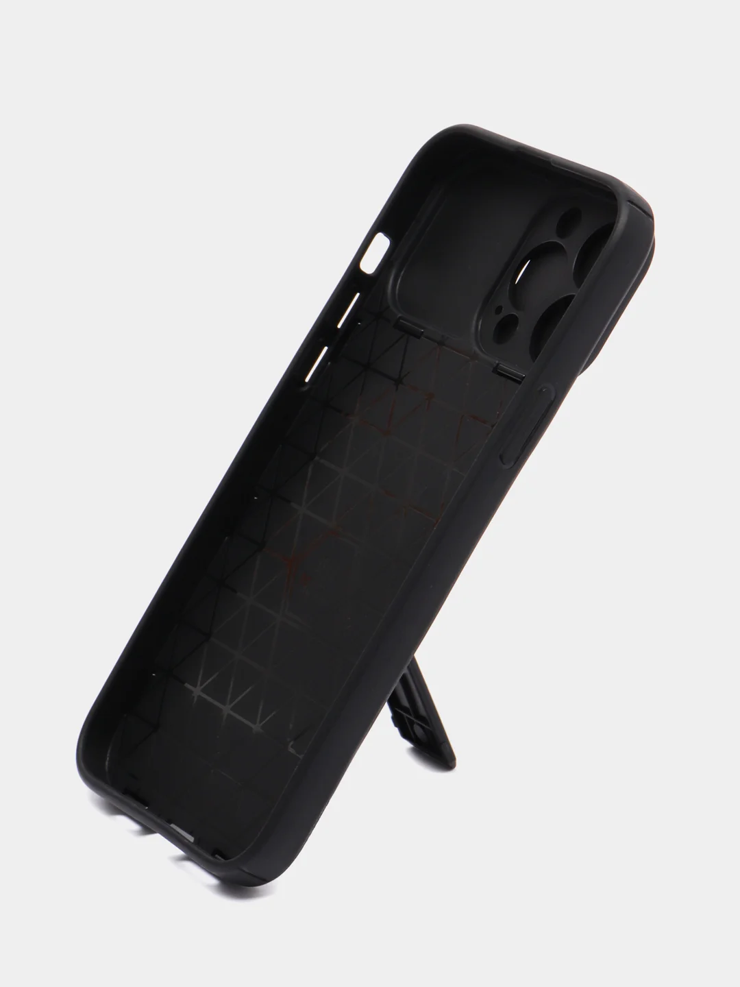Черный чехол на айфон (iPhone) 11 12 13 / 14 Pro Max Plus силиконовый с подставкой