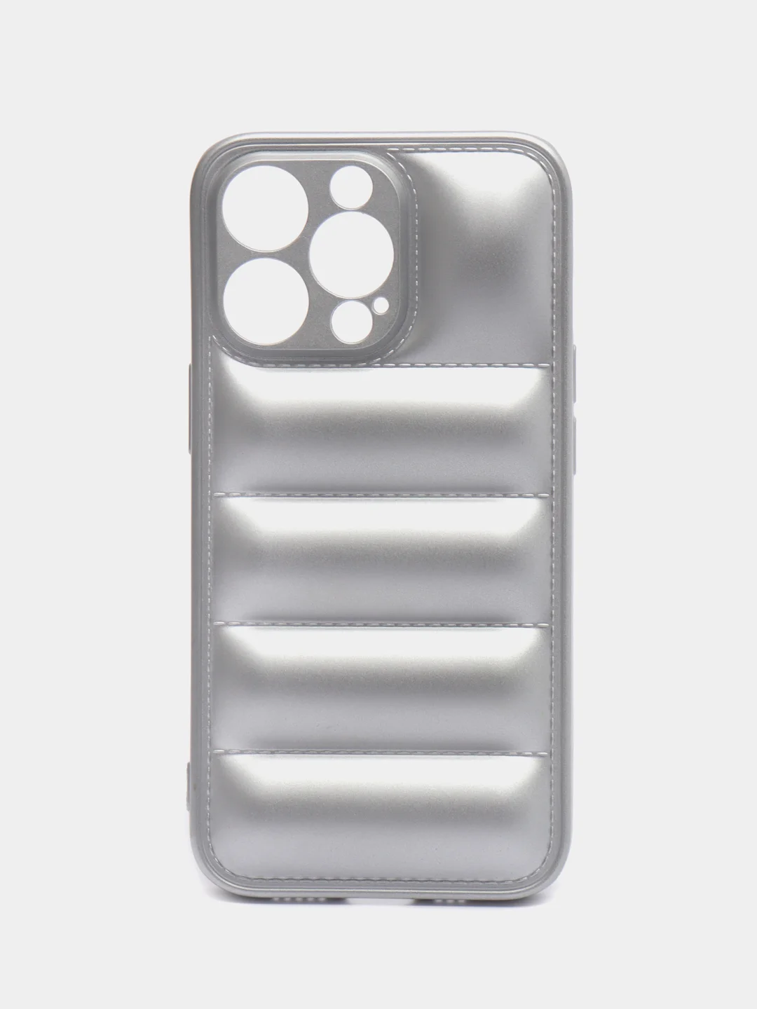 Серебряный чехол-пуховик на iPhone 11, 12, 13 / 14 Pro Max / 7, 8 Plus / XR Айфон Про Макс