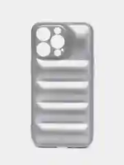 Серебряный чехол-пуховик на iPhone 11, 12, 13 / 14 Pro Max / 7, 8 Plus / XR Айфон Про Макс