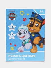 Бумага цветная двусторонняя, А4, 16 л., 16 цв., Paw Patrol