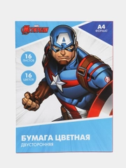 Бумага цветная двусторонняя, А4, 16 листов, 16 цветов, Marvel, Мстители