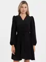 Черный платье женское, с длинными рукавами и поясом, праздничное