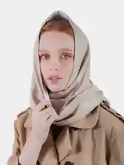 Бежевый меланж косынка кожаная двусторонняя, платок женский из экокожи