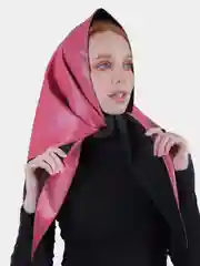 Кораллово-розовый косынка кожаная двусторонняя, платок женский из экокожи