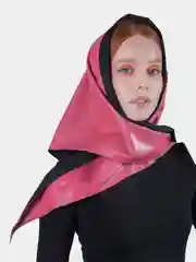 Кораллово-розовый косынка кожаная двусторонняя, платок женский из экокожи